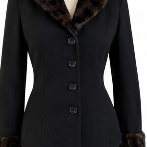 Positive Attitude Black Fitted Jacket Size 8 Cheetah Faux Fur Trim Y2K Mob Wife